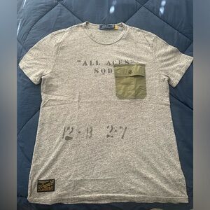 Ralph Lauren Gray Tee with Olive Pocket